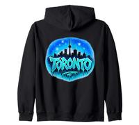 Toronto, skyline della città, graffiti, ghiaccio, lettere, cielo stellato, blu Felpa con Cappuccio