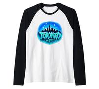 Toronto, skyline della città, graffiti, ghiaccio, lettere, cielo stellato, blu Maglia con Maniche Raglan