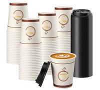 TOROTON Bicchierini Caffè di Carta da 240ml, Confezione da 100 Bicchieri Compostabili Caffedi Carta Bevande Calde e Fredde - Tazze da caffè e tè da asporto usa e getta Kraft riciclabili (con Coperchi)