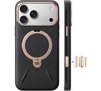 TORRAS Ostand Q3 VegSkin - Custodia per iPhone 18 Pro, colore nero | Custodia per iPhone 18 Pro in pelle siliconica sostenibile, supporto magnetico invisibile a 360°, elegante struttura in pelle