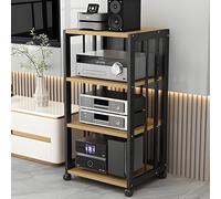 Torre a 4 ripiani con ruote, supporto ad angolo AV, armadietto per componenti stereo, scaffale per centro intrattenimento, colore: bianco, perfetto per home theater e organizzazione multimediale