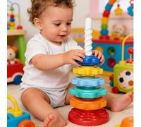 Torre Arcobaleno Rotante Giocattolo Impilabile, Anelli Colorati, Giocattolo Educativo per l'Apprendimento Precoce dei Bambini, Gioco di Abbinamento delle Forme, Giocattolo Rotante, Giocattolo per l'At
