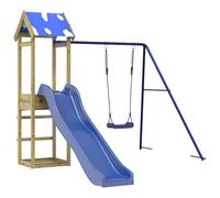 Torre da gioco in legno di pino impregnato con altalena, scivolo ondulato e sabbiera, struttura da arrampicata per bambini in giardino, stabile struttura in legno, altezza della piattaforma 90 cm