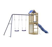 Torre da gioco in legno di pino impregnato con scivolo ondulato, doppia altalena e sabbiera, altezza della piattaforma di 118 cm, stabile struttura da arrampicata per bambini, attrezzatura da gioco da