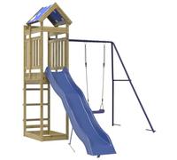 Torre da gioco in legno di pino impregnato con scivolo ondulato e altalena, altezza della piattaforma di 118 cm, robusta struttura da arrampicata con sabbiera, dispositivo di gioco per esterni