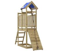 Torre da gioco in legno di pino impregnato con struttura per arrampicata, scivolo, sabbiera e dondolo, dispositivo di gioco per bambini in giardino, robusta casetta con nido, sedile e corda