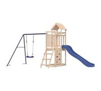 Torre da gioco in legno di pino massiccio con altalena, scivolo ondulato, struttura da arrampicata e sabbiera per bambini, per esterni, giardino, struttura stabile, altezza della piattaforma 90 cm