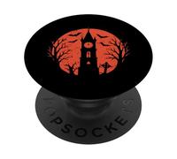 Torre dell'orologio e pipistrelli luna di Halloween PopSockets PopGrip Adesivo