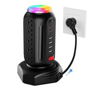 Torre di alimentazione con luce notturna colorata, 15 prese, 6 porte USB, protezione da sovratensione con caricatore rapido USB e cavo di prolunga da 6,5 piedi, protezione contro