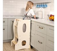 Torre di apprendimento in legno Montessori salvaspazio : Torre pieghevole, sgabello per bambini, scala pieghevole per bambini, torre di apprendimento con protezione anti-inclinazione (Ivory)