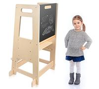 Torre di apprendimento Montessori 3 in 1 per bambini, sgabello regolabile in legno con lavagna, torre di osservazione con piedini antiribaltamento per bambini da 1 anno in su fino a 80 kg