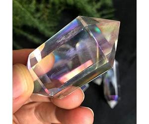 Torre di cristallo a doppio punto in cristallo trasparente bianco naturale con alone elettrolitico Bellissimo cristallo raccolta domiciliare (Color : One Size, Size : 6-7CM)