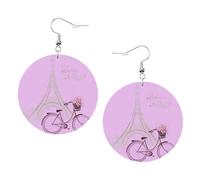 Torre E Biciclette Fiori Stampa Piercing Rotondo Orecchini In Pelle Set 1 Paio di Eleganti Orecchini In Pelle Pendenti Cerchio Per Le Donne Gioielli Regali, One Size, Poliestere