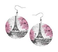 Torre Eiffel a Parigi2 orecchini Parigi Torre Eiffel Orecchini in pelle a forma rotonda Orecchini pendenti leggeri da donna e ragazza, perfetti da indossare tutti i giorni