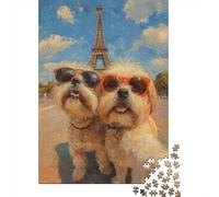 Torre Eiffel Cani Puzzle 1000 Pezzi Carta per Adulti Occhiali da Sole Gioco di Puzzle 1000 Pezzi Relax Famiglia 38x26cm/1000pcs