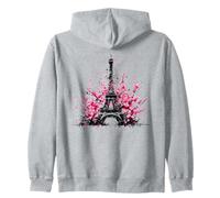 Torre Eiffel con fiori di ciliegio, souvenir vintage di Parigi Felpa con Cappuccio