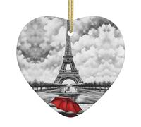 Torre Eiffel con ombrello rosso, albero di Natale in ceramica, pendente a forma di cuore creativo, decorazione per la casa.