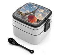 Torre Eiffel con ombrello rosso Bento Box 1000ml Contenitore per il pranzo a prova di perdite con divisori rimovibili e cucchiaio - Lunch Box impilabile in PP senza BPA per lavoro, ufficio, picnic,
