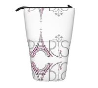 Torre Eiffel con Parigi Coppia Viaggio Fiori Floreale In Piedi Telescopico Matita Sacchetto di Panno Oxford Portatile per Ragazzi Ragazze Adolescenti Studenti, Nero , Taglia unica