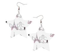 Torre Eiffel con Parigi Coppia Viaggio Fiori Floreale Pelle Orecchini a Forma di Stella Accessori Moda Leggero Festival Feste Vita quotidiana, One Size, Pelle, Non pietra preziosa
