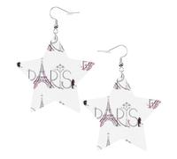 Torre Eiffel con Parigi Coppia Viaggio Fiori Floreale Pelle Orecchini a Forma di Stella Accessori Moda Leggero Festival Feste Vita quotidiana, One Size, Pelle, Non pietra preziosa