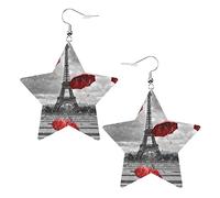 Torre Eiffel Con Pendente Orecchini A Forma Di Stella In Pvc Similpelle Ombrello Rosso