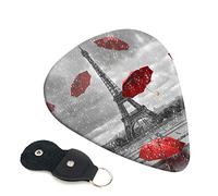 Torre Eiffel con plettro per chitarra con ombrello rosso, set da 6 pezzi per chitarra acustica, chitarra elettrica, basso, ukulele - sottile, medio e spesso