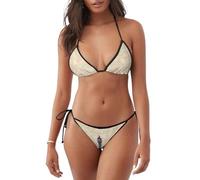 Torre Eiffel con rosa fiore bikini donna triangolo set due pezzi imbottito spiaggia vacanza costume da bagno, Nero , L