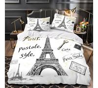 Torre Eiffel di Parigi copripiumino Biancheria da letto Set di 3 Pezzi stampa 3D con federa per cuscini con cerniera Cartolina d'epoca Set Di Copripiumino for adulti e ragazze Single（140x200cm）