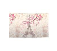 Torre Eiffel di Parigi fiori che sbocciano bandiera orizzontale con quattro fori, morbida resistente allo sbiadimento, da appendere alla parete per la stanza del college