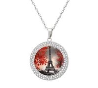 Torre Eiffel Foglie d'Autunno Collane con Diamante per Donna Collana con Ciondolo Rotondo con Catena Regolabile 40,7 Pollici Moschettone Chiusura Personalizzata Memoriale Regalo per Amicizia Coppia Da