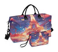 Torre Eiffel Luci Colorate Cuori Borsone da Viaggio Borsa da Palestra Borsa da Weekend con Borsa da Toilette per Ragazze Uomin