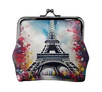Torre Eiffel Parigi Pittura Stampato Microfibra PU Portafoglio Kiss Lock Mini Pouch per Rossetto Key Change Organization