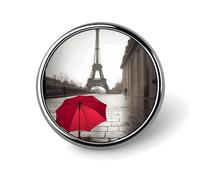 Torre Eiffel Parigi Strada Ombrello Rosso Spilla Rotonda Divertente Bottone Spilla Spille da Risvolto Spilla Moda Cappello Camicia Spilla Cravatta Bottoni Distintivo Forniture per Feste Decorazioni Di