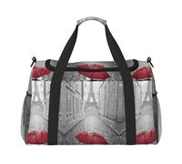 Torre Eiffel Parigi Street rosso ombrello stampa borsa da notte borsa weekender borsa da allenamento borsa da yoga borsa da viaggio borsa per oggetti personali per Audlts, Nero , Taglia unica