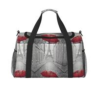 Torre Eiffel Paris Street ombrello rosso borsa da viaggio - Grande borsa per la spesa riutilizzabile, ideale per campeggio, sport, palestra e attività all'aperto, Nero , Taglia unica