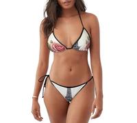 Torre Eiffel Rosa Stampa Fiore Confortevole Donne Due Pezzi Costume Da Bagno Casual Beachwear Estate Outdoor Attività acquatica, Nero , M