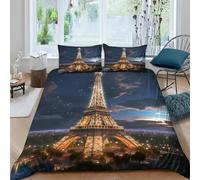 Torre Eiffel Set Di Biancheria Da Letto 3 Pezzi Microfibra Copripiumino Punti di riferimento di Parigi Con Cerniera Nascosta Set Piumone Morbida 3D Stampa Copripiumini Federe Double（200x200cm）