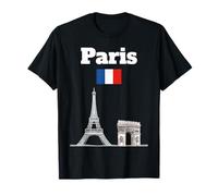 Torre Eiffel Souvenir Parigi Arc De Triomphe Bandiera Francia Maglietta