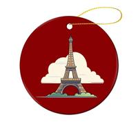 Torre Eiffel stampa albero di Natale appeso pendente rotondo ceramica ornamenti di Natale per la casa partito decorazione 2 pezzi