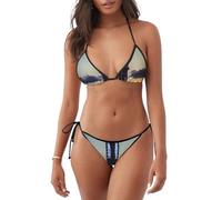Torre Eiffel stampa confortevole donna due pezzi costume da bagno casual abbigliamento da spiaggia estate attività all'aperto acqua, Nero , S