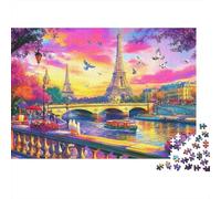 Torre Eiffel sulla riva del fiume Puzzle 1000 Pezzi carta per Adulti Paesaggio al tramonto Gioco di Puzzle 1000 Pezzi Relax Concentrazione Decorazione Regalo 70x50cm/1000pcs
