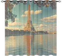 Torre Eiffel Sulla Senna 2 Pannelli Tende Oscuranti 140x245 cm (LxA), Riduzione del Rumore Tenda Antipolvere, Paesaggio Parigino Occhielli Tende in Poliestere opaco per Camera dei Bambini e Soggiorno