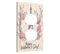 Torre Eiffel, targa per interruttore di San Valentino, motivo floreale pesca vintage, decorazione per la casa, piastre da parete in termoplastica singola uscita duplex