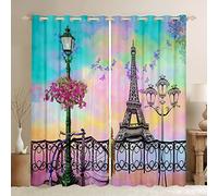 Torre Eiffel Tende finestra per camera da letto Soggiorno Parigi Tende Bambini Ragazzi Donne Romantico Parigi City Floreale Tende Tie Dye Colorate Finestra W46* L72