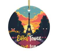 Torre Eiffel tramonto sentiero albero di Natale in ceramica appeso rotondo ornamento di Natale ricordo festa festa decorazione casa