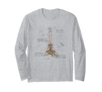 Torre Eiffel Vintage Blueprint Retro Parigi Lovers Gift Maglia a Manica