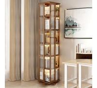 Torre Girevole per Libri a 5/6 Livelli libreria girevole a 360° in bambù Acrilico Libreria Girevole Con Display Portaoggetti da terra Portaoggetti Scaffale Scaffale Di Stoccaggio Camera Da Letto(Brown