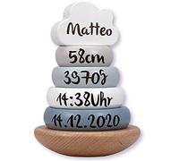 Torre impilabile blu - personalizzabile I regalo per nascita e battesimo I giocattoli in legno fatti a mano I regali personalizzati Baby I etichetta I Gioco impilabile con nome e dati di nascita