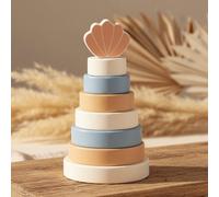 Torre impilabile conchiglia blu in legno Jollein – 6 anelli